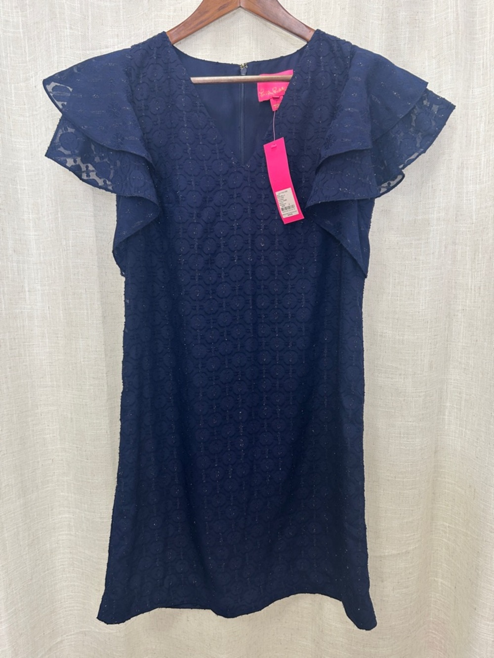 Lilly Pulitzer Navy Lace Flutter Sleeve Kathie Dress Size 6 Brand New W/Tags